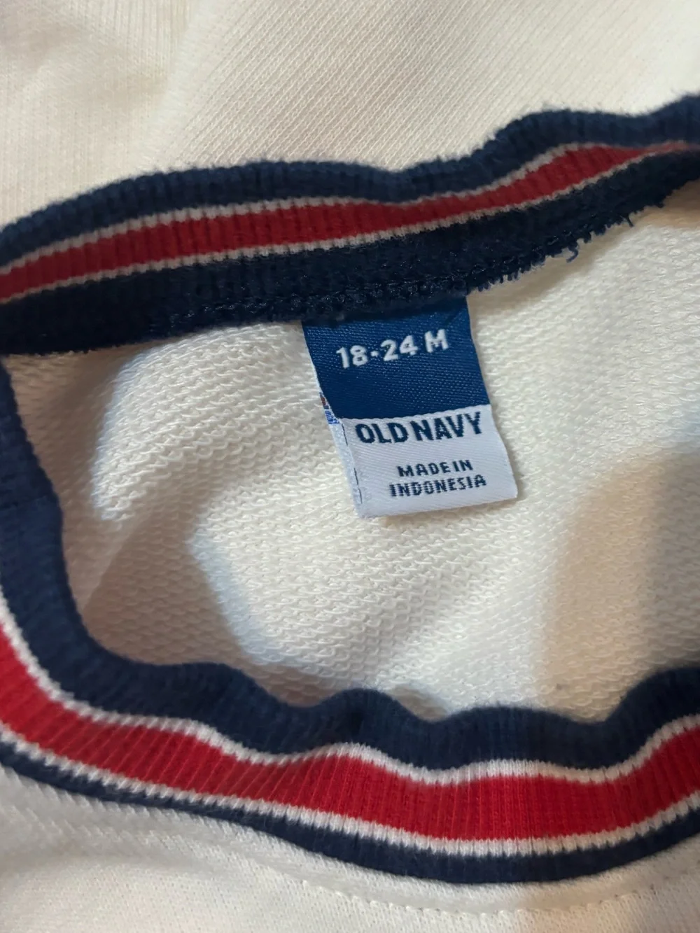 Old Navy Cream Toddler Sweatshirt with Red & Blue Trim and Patriotic Embroidery